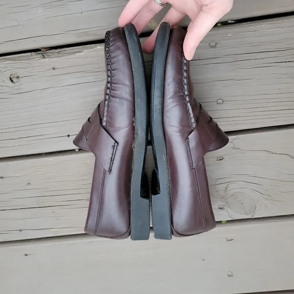 Vintage 90s y2k Brown Leather Moc Toe Moccasin Slip-on Driving Penny Loafers 9‎